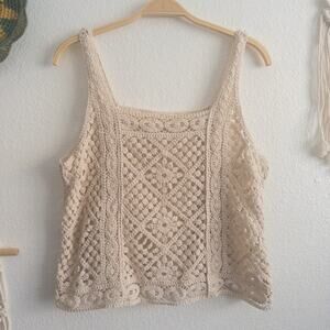 Ultra Pink Cream Crochet Tank Top Size Medium